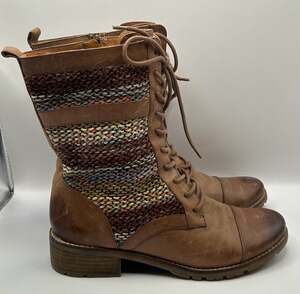 Söfft Brown Leather and Knit Sweater Lace-Up Combat Boots Size 10M
